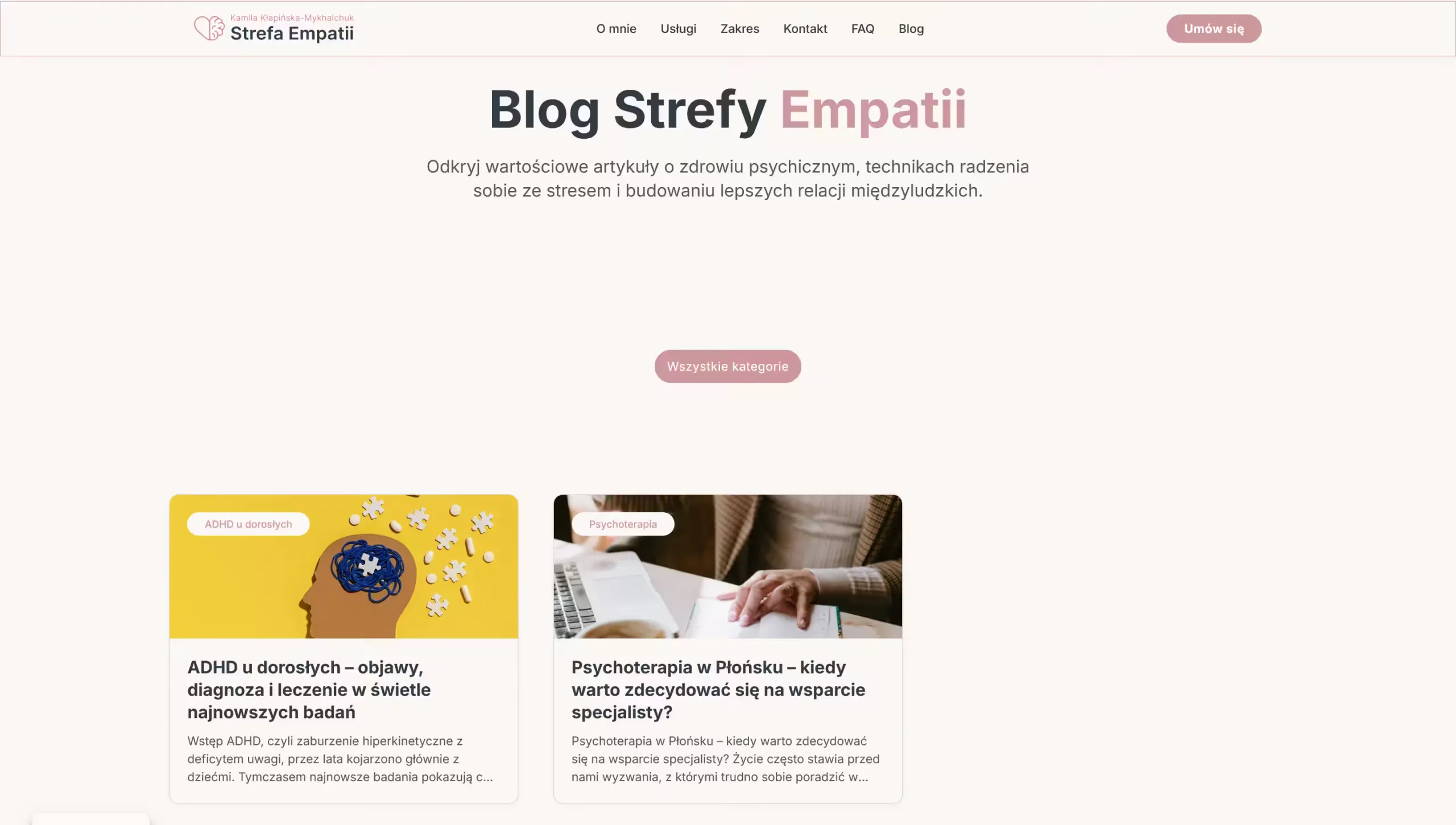 Blog Strefy Empatii z artykułami o ADHD u dorosłych i psychoterapii w Płońsku
