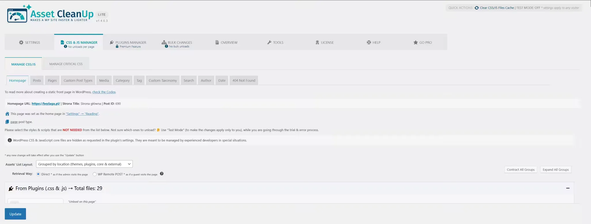 Panel Wtyczki Asset CleanUp
