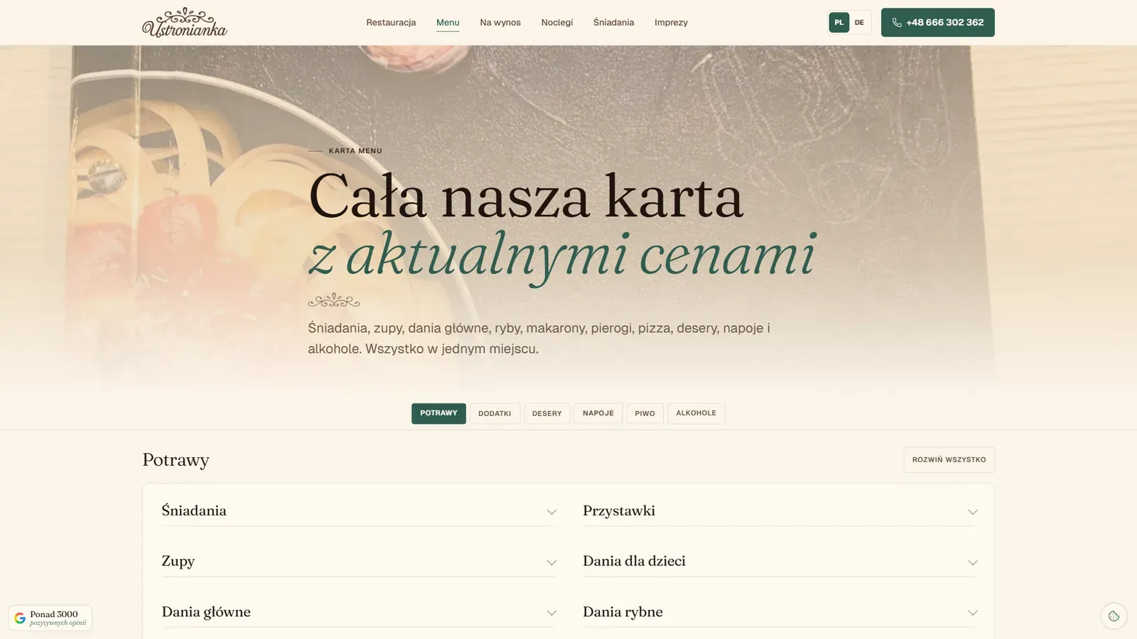 Restauracja Ustronianka: fragment strony