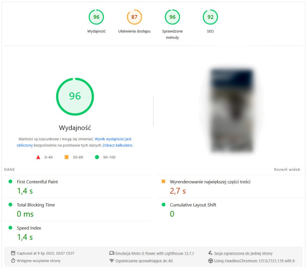 PageSpeed po - strona główna