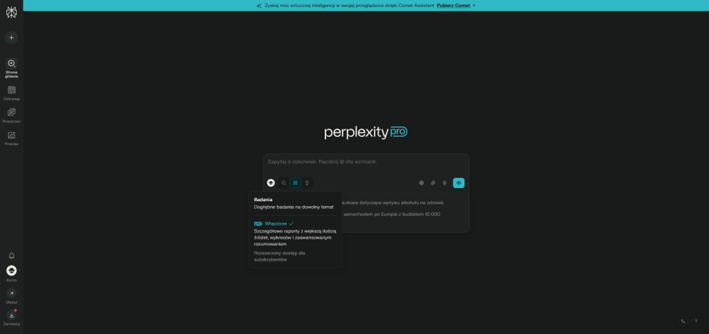 Interfejs Perplexity AI