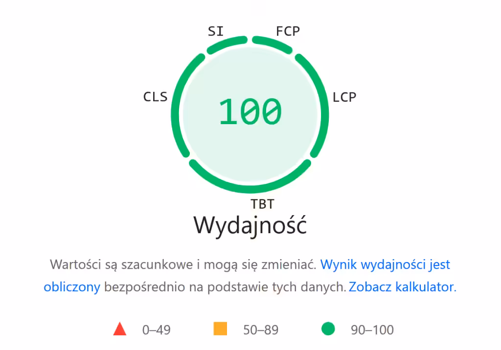 Wynik PageSpeed Insights - 100/100