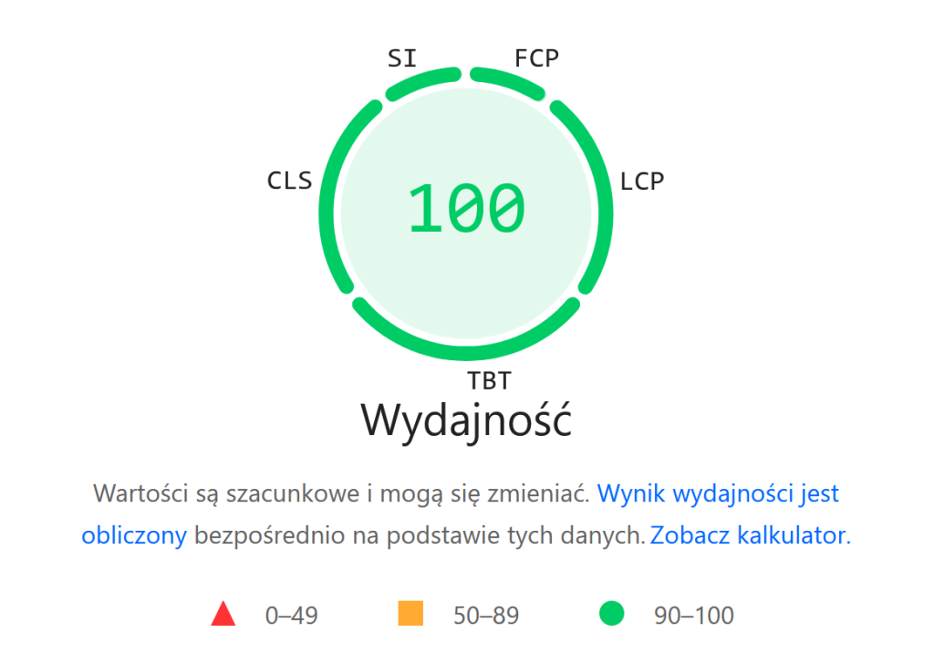 Wynik PageSpeed Insights - 100/100