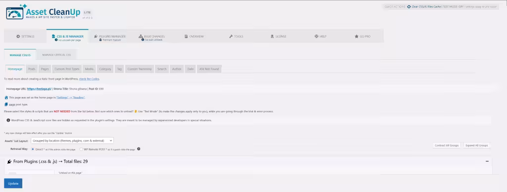 Panel Wtyczki Asset CleanUp