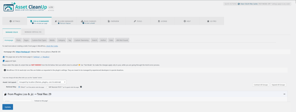 Panel Wtyczki Asset CleanUp